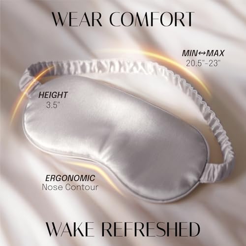 OLESILK Silk Sleep Eye Mask Blindfold with Double Layer Filling for Full Night's Sleep, Silk Wrapping Strap- Luxury Eye Cover Eyeshade for Women Men with Travel Bag and Ear Plugs, Silver - color: Silver
