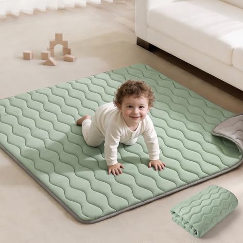 Blissful Diary Portable Baby Play Mats for Floor, 43" X 43" Thicker Cushioned Foldable Baby Crawling Mat for Indoor Outdoor, Non-Slip & Washable Kids Playmat for Tummy Time Activity, Sage Green - color: Sage Green, size: 43" X 43"