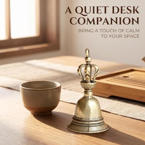2Pcs Retro Copper Bell Wind Chimes,Demon Subduing Bell Creative Solid Brass Bell Handicraft Tibetan Bronze for Decoration Car Pendant Small Circle Hand Bells and Chimes (4.7cm*2.5cm