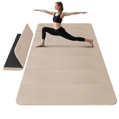 Foldable Yoga Mat Extra Large (74.0" x 47.2" x 0.4") | Double-Sided Non-Slip,Extra Wide Foldable Design,10mm Extra Thick ,Exercise Mat for Gym, Studio, Travel, Home Use - color: Beige+Black