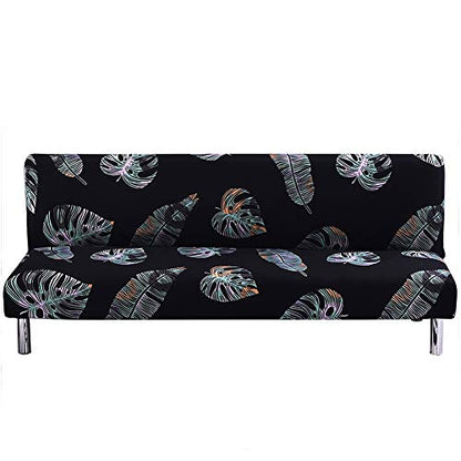 MIFXIN Armless Sofa Cover Futon Slipcover Stretch Elastic Folding Sofa Bed Non-Armrest Couch Sofa Cover Furniture Protector for Dogs Cats Pets (Black Leaves) - color: Black Leaves