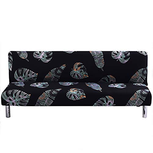 MIFXIN Armless Sofa Cover Futon Slipcover Stretch Elastic Folding Sofa Bed Non-Armrest Couch Sofa Cover Furniture Protector for Dogs Cats Pets (Black Leaves) - color: Black Leaves