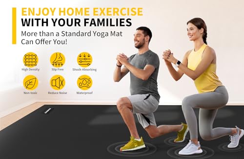CAMBIVO 8'x6'/7'x5'/6'x4' Large Exercise Mat Workout Mat for Home Gym, 7mm - color: 7'*5' Black