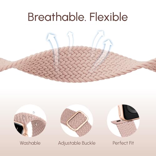 Braided Stretchy Nylon Band Compatible for Apple Watch Bands Women Men - color: Nude Pink, size: 38mm/40mm/41mm/42mm