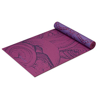 Gaiam 요가 매트 - 매우 두꺼운 프리미엄 6mm, 프린트, 양면, 미끄럼 방지, 운동 및 피트니스 매트, 모든 유형의 요가, 필라테스 및 바닥 운동용 (172.7cm/68인치) x 61cm/24인치 x 6mm 두께) - color: 라일락 오로라