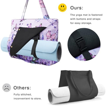 Yoga Mat Bag Yoga Bags and Carriers Fits All Your Stuff Yoga Tote Bag with Zipper Pocket Yoga Mat Carrier Pilates Bag Take in Out Mat Easily - color: Butterfly