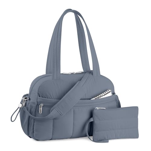 TOPDesign Travel Duffel Bag for Women, Puffer Gym Bag Sports Tote with Wet Pocket, Carry On Weekender with Luggage Sleeve (Blue Grey) - color: Blue Grey