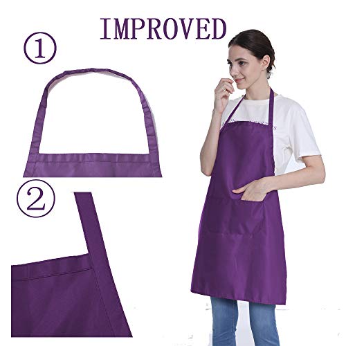 Plain Purple Color Bib Aprons Bulk Adult for Women Men Unisex Chef Apron with 2 Pockets for Cooking Baking Kitchen Restaurant Crafting (Purple,6pcs-size24 X28) - color: Purple