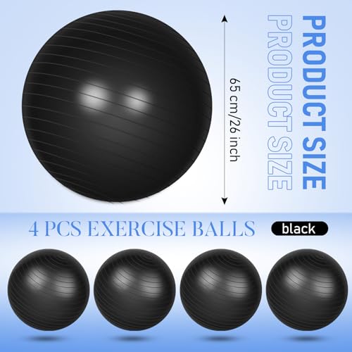 Leyndo 4 Pcs 26 Inch Yoga Exercise Ball Pilates - color: Black