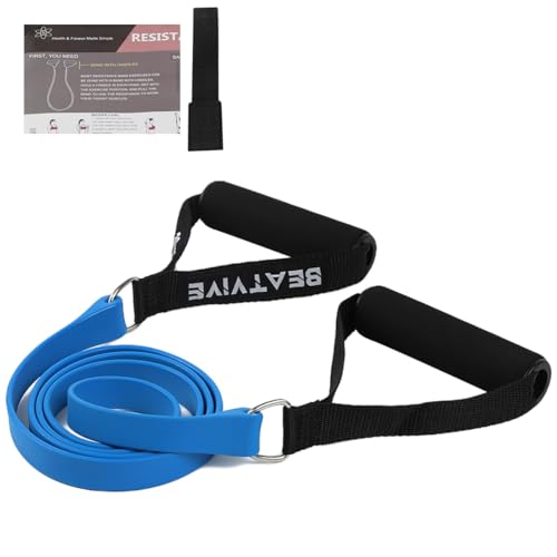 Exercise Bands with Handles, Tube Resistance Bands with Handles | Door anchor & starter guide included; 10-40 lbs, flat band, non-slip handles, for physical therapy, yoga, pilates - color: Blue-Heavy(30lbs)