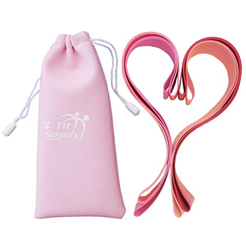 Fit Simplify Resistance Loop Exercise Bands with Instruction Guide and Carry Bag, Set of 5 - color: Pink