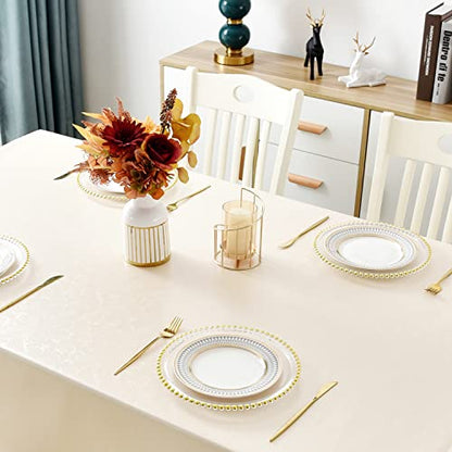 Romanstile Waterproof Vinyl Tablecloth Rectangle, 52 x 70 Inch, Flower Beige - color: Flower Beige, size: 52" x 70" (Rectangular)