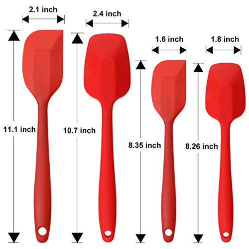 Silicone Spatulas Set, Rubber Spoon Spatula Heat Resistant Spoonula One Piece Design Seamless Spatula Non-Stick Scrapers Baking Mixing Tool (Red Set) - color: Red Set