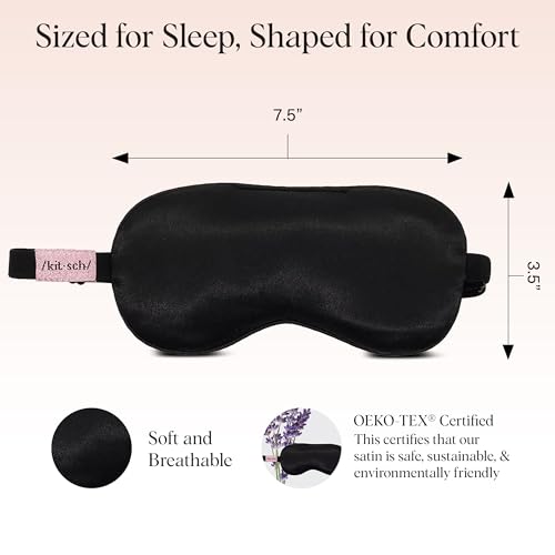 Kitsch Weighted Satin Sleep Mask | Eye Masks for Sleep - (4.1oz/116g) | Softer Than Silk Sleep Mask, Blindfold Sleep Masks for Women & Men, No Eye Pressure, Lightweight Eye Mask, Travel Essentials - color: Weighted Black