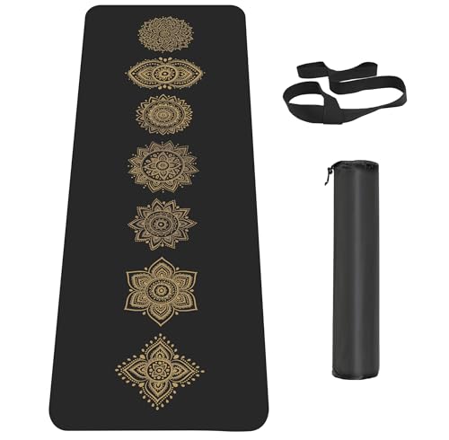 Non Slip Yoga Mat TPE Workout Mat for Men Women, Thick Workout Mat with Carrying Strap, Fitness Mats for Exercise, Yoga, Fitness, Pilates, Floor Workouts (72" x 24" x 6mm) - color: signs on black mat