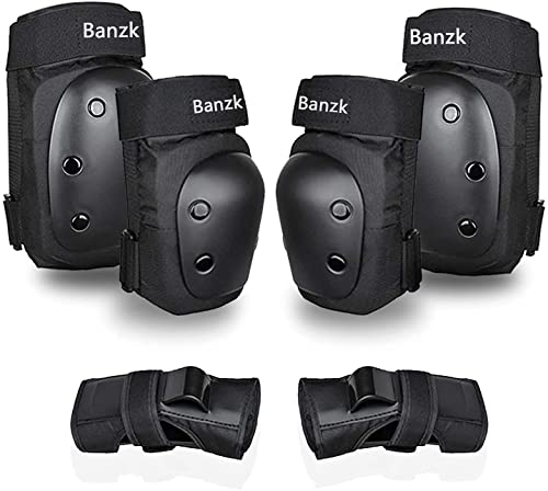 Adult Knee Pads Elbow Pads Wrist Guards for Adult Kids 6 in 1 Protective Gear Set for Skateboarding Biking Roller Skating Cycling Outdoor Sports - color: Black, size: X-Large(198-253 lbs)