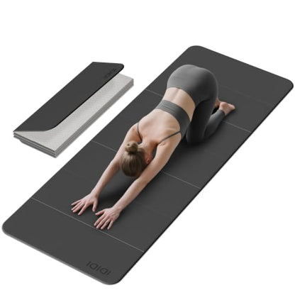 Foldable Yoga Mat Extra Large 74"×31.5" | Double-Sided Non-Slip,Extra Wide Foldable Design,8mm Extra Thick,Exercise Mat for Home, Studio and Travel Use - color: Black+Gray