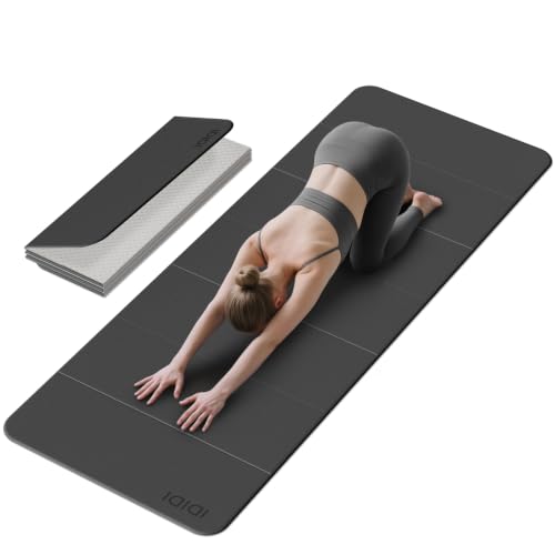 Foldable Yoga Mat Extra Large 74"×31.5" | Double-Sided Non-Slip,Extra Wide Foldable Design,8mm Extra Thick,Exercise Mat for Home, Studio and Travel Use - color: Black+Gray