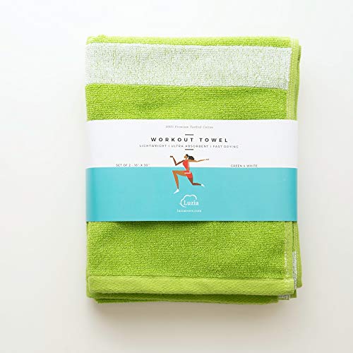 Luzia Striped Workout Towel for Sweat (Pack of 4) - Premium Quality 100% Turkish Cotton - Lightweight and Super Absorbent for Exercise, Sports, Workout, Fitness, Gym, Yoga, Running (Green) - color: Green - White, size: Set of 4