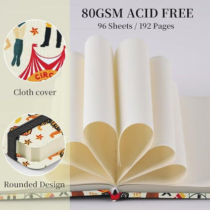 5x5" Pocket Sketch Book,80gsm Hardcover Art Sketchbook for Drawing Journal | Cloth Cover,80gsm Blank Paper,96Sheets,Lay-Flat,Portable Travel Creation Paint Diary Memo Planner,Dry Media.Circus Troup - color: Cloth Cover-4.8x4.8in-Circus Troup