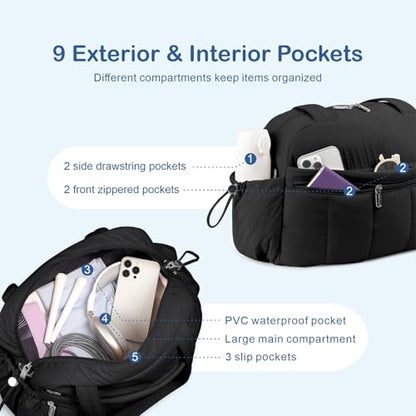 TOPDesign Travel Duffel Bag for Women, Puffer Gym Bag Sports Tote with Wet Pocket, Carry On Weekender with Luggage Sleeve (Black) - color: Black