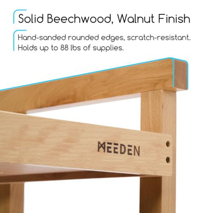 MEEDEN Rolling Art Supply Cart: Solid Beech Wood 3-Tier Storage Trolley - color: Natural
