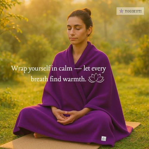 Yogikuti Iyengar 면 요가 담요 1개 세트 - 요가, 명상 및 프라나야마를 위한 두꺼운 수제 요가 담요 - 프라나야마에서 지지력과 편안함을 위한 프리미엄 면 요가 담요 (퍼플) - color: 퍼플.