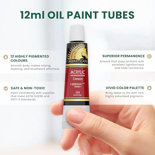 MyArtscape Heavy Body Acrylic Paint Set - 12 x 12ml Acrylic Paint | Rich pigment heavy body acrylic paint for canvas wood fabric with smooth blending and high opacity