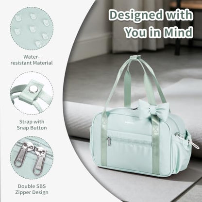 ECOHUB Small Gym Bag for Women, Mini Gym Duffle Bag with Wet Compartment, Cute Bowknot Sports Bag, Gym Tote Bag Dance Yoga Workout Travel Bags Green - color: Green