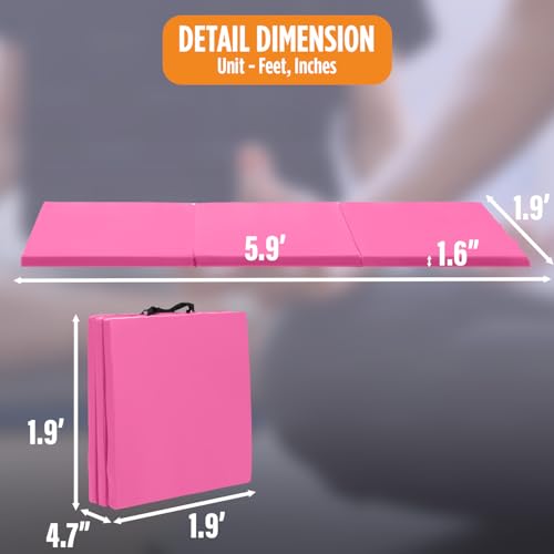 Gymnastics Mats Foldable Tumbling Mats Portable Gymnastics Exercise Mat Thick Gymnastics Tumbling Mats Pad Home Exercise Panel Mat With Carrying Handles - color: Pink, size: 6 ft W x 2 ft L