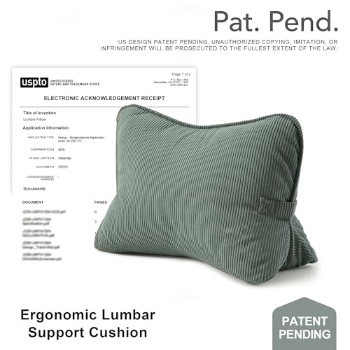 Pat. Pend. Corduroy Lumbar Support Pillow for Sitting and Posture Support, Triangle Cushion for Bed, Sofa or Couch, Reading Back Pillow with Removable Washable Cover, Peacock Blue - color: Peacock Blue
