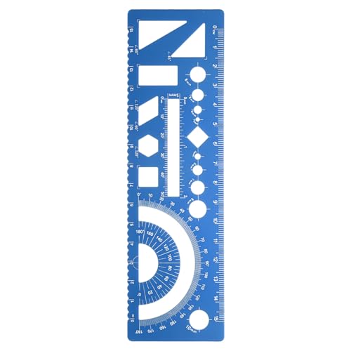 HARFINGTON Multifunctional Geometric Rulers 15cm Metric and SAE Aluminum Straight Edge Protractor Angle Math Measuring Ruler Geometric Drawings Templates for Drawing Drafting, Blue - color: Blue