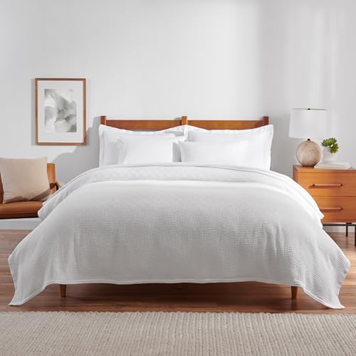 Arkwright Basket Weave Twin Blanket - Case of 4-100% Ringspun Cotton All Season Blankets, Luxury Hotel Quality, Soft on Skin, Breathable, 300 GSM for Bed, Sofa, and Chair, 68 X 90 in, White - color: Bright White, size: Twin (68x90) Case of 4