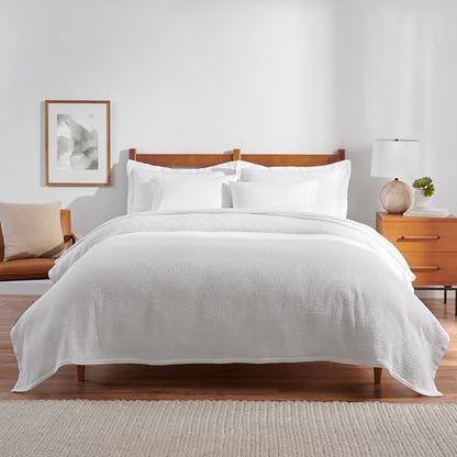 Arkwright Basket Weave Queen Blanket - 100% Ringspun Cotton All Season Blankets, Luxury Hotel Quality, Soft on Skin, Breathable, 300 GSM for Bed, Sofa, and Chair, 90 X 90 in, White - color: Bright White, size: Queen (90x90)