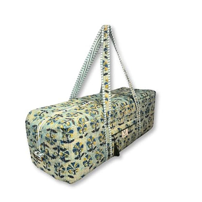 Large Capacity Handblock Printed Yoga Mat bag for Women, Gym Bag, Fits Yoga Blocks, Adjustable strap, Pilates, Gym, Fitness Block & Gear, Light and Durable - color: Meadow Haze