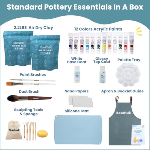 Pottery Kit for Beginners 2.2Lbs Air Dry Clay for Adults with Sculpting Tools, Paint, Glaze, Air-Dry Modeling Clay Molding, Sculpt & Painting Set, Hobby Date Night DIY Art Craft Kits -Standard (White)