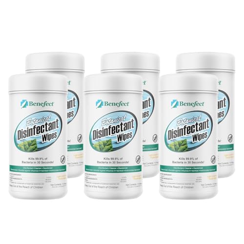 Benefect 식물성 소독 물티슈 - (170장, 6팩) 천연, 잔여물 없음 - 항균 소독제, 다중 표면 세척 및 살균 물티슈 - size: 170 Count (Pack of 6)
