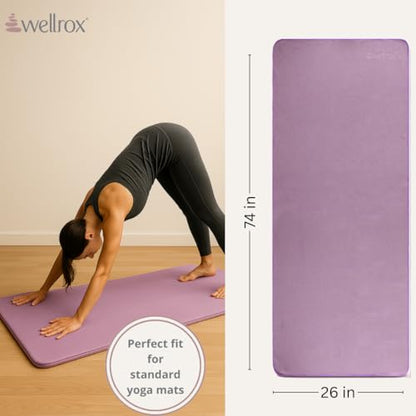 Wellrox Microfiber Yoga Mat Towel with Grip – Ultra Absorbent, Super Soft, and Quick Dry Hot Yoga Towel Non Slip for Pilates, Bikram, and Fitness Workouts (74” x 26”, Lavender) - color: Lavender