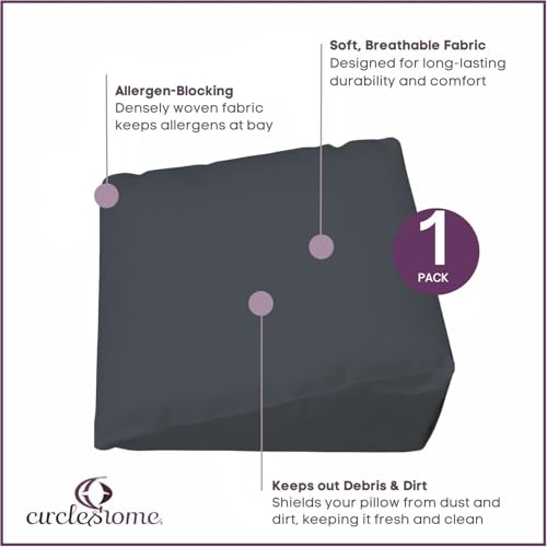 CirclesHome Wedge Pillow Cover 100% Cotton, Zippered Wedge Pillow Case Protector, Soft, Hypoallergenic & Breathable -Dark Grey, (25Wx26Lx7.5) - color: 4 - Dark Grey, size: Wedge (25 x 26 x 7.5 inches) - Set of 1