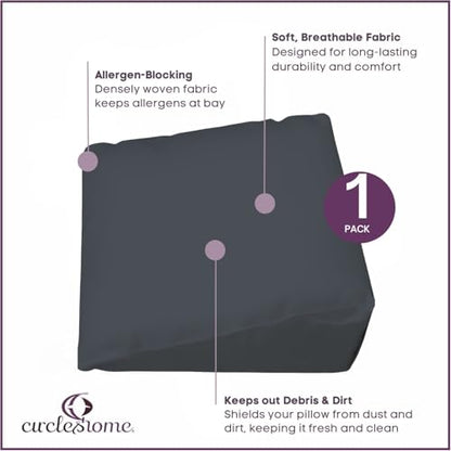 CirclesHome Wedge Pillow Cover 100% Cotton, Zippered Wedge Pillow Case Protector, Soft, Hypoallergenic & Breathable -Dark Grey, (25Wx26Lx7.5) - color: 4 - Dark Grey, size: Wedge (25 x 26 x 7.5 inches) - Set of 1
