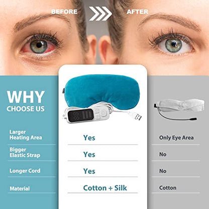 Ezona Heated Eye Mask, Warm Eye Compress Mask for Dry Eyes, Blue | USB Electric Eye Heating Pad, Temperature & Timer Control, Blepharitis, Sinus, Migraine, Stye, MGD Puffiness - color: Blue