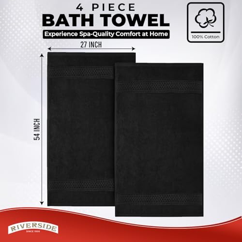 RIVERSIDE 4 Pack Luxury Large Bath Towels, 27x54 Inches, 600 GSM, Black | 100% Cotton, Larger & Lightweight Towels for Shower & Bathroom, Highly Absorbent & Quick-Dry, Perfect for Daily Use - color: Black, size: Bath Towels - 4 Pack