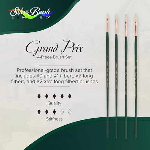 Silver Brush Limited Grand Prix Multilength Filbert Oil Brush Set, 4pc | Long Handle, Stiff Flagged Hog Bristle, Superb Paint Absorbency, Lightly Textured Soft-edged Strokes, Easel Painting - color: Multilength Filbert Set