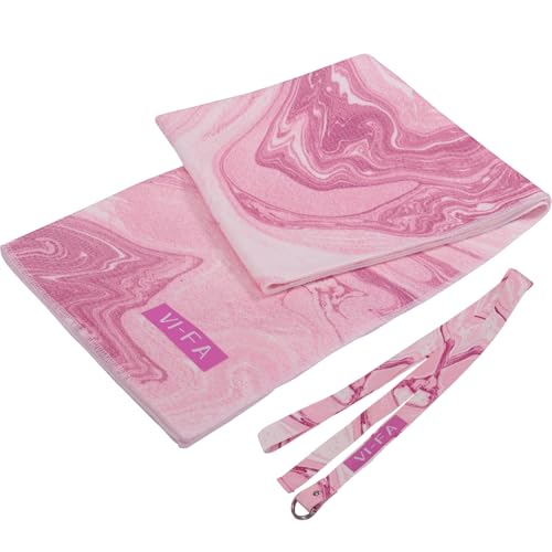 VI-FA Soft Yoga Mat Towel Hot Yoga Towel Non Slip Microfiber Yoga Mat Cover with 6 Feet Yoga Strap/Mat Carry Strap for Workout, Gym, Fitness -Pink Marble Pattern 68" X24''