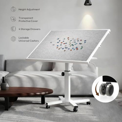 1500 Piece Jigsaw Puzzle Table with Legs, 35.43"x27.87" Metal Puzzle Tables for Adult (Stability Tested & Ergonomic), Adjustable Height & Tilt Angle, Wooden Puzzle Board with 4 Drawers & Cover - color: White（1500pcs）