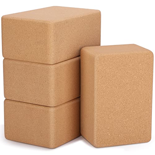 Leitee 4 Pcs Cork Yoga Blocks, 9 x 6 x 4 in Non Slip Bricks