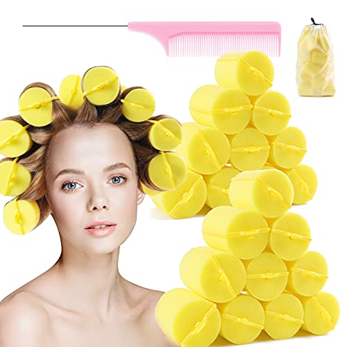 Jumbo Foam Sponge Hair Roller Soft Sleeping rollers Curvy Wavy Hairstyle Curling Hair Styling Tools 24 Pieces Use For Long Hair Short Hair Ladies And Children 2"X2.75"(yellow) - color: Yellow24