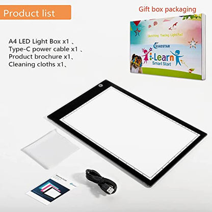 XIAOSTAR Light Box Drawing Pad, 12000 Lux LED Tracing Board A4, USB Powered (Not Rechargeable) PMMA Panel, Adjustable Brightness for Diamond Painting, Sketching, Animation, X-Ray–Includes Accessories | for Artists,Animation Drawing,Sketching,Animation,X-r