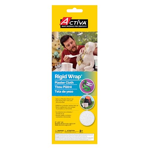 Activa Rigid Wrap Plaster of Paris Cloth, 6-in x 15-ft | Ideal Sculpting Medium for Arts & Crafts | Easy to use just dip in water, extra creamy for a smooth finish, cuts with scissors, dries hard in 5 minutes, paintable - size: 8" X 15'