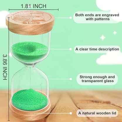 30 Second Sand Timer, Wooden Hourglass Sand Clock, Small Wood Green 30 Second Hour Glass, Sandglass for Brushing Teeth, Reloj De Arena, Classroom, Game, Kitchen, Home, Office - color: Green, size: 30 Sec